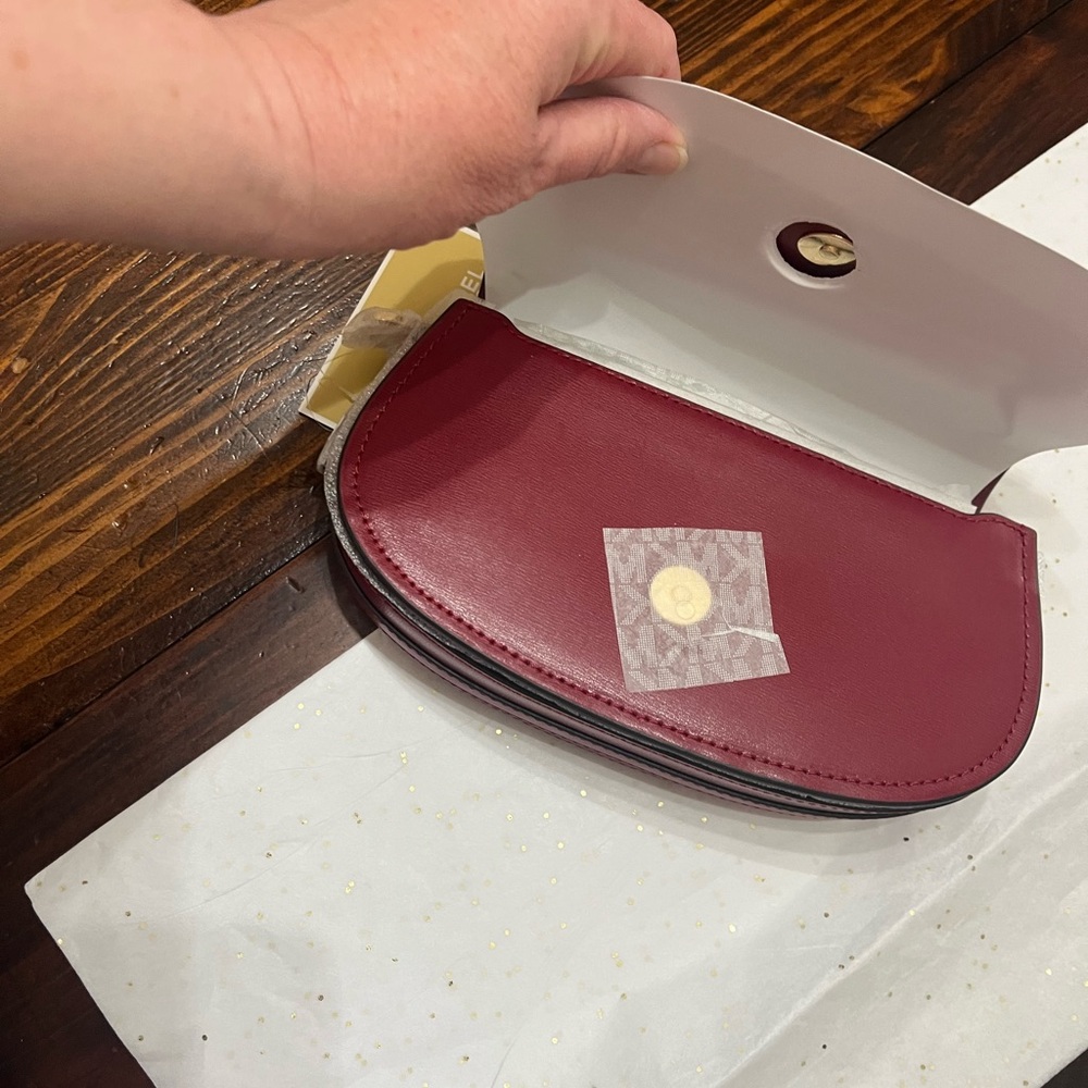 Michael Kors Burgundy Leather Clutch with Gold Accent - Picture 3 of 6